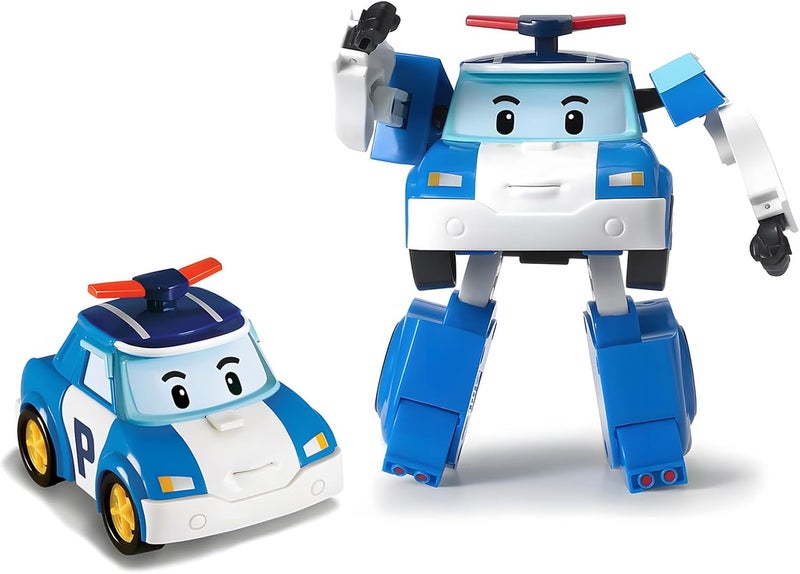 Robocar Poli روبوت متحول 4" - سيارة بولي المتحولة، مجموعة لعب مركبة الطوارئ الشرطية، لعبة تعليمية STEM للأطفال في مرحلة ما قبل المدرسة، هدية مثالية للعطلات وأعياد الميلاد للأطفال من 3 سنوات فما فوق - Image 1